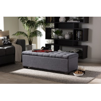 Baxton Studio BBT3101-OTTO-Dark Grey-H1217-20 Roanoke Modern and Contemporary Dark Grey Fabric Upholstered Grid-Tufting Storage Ottoman Bench
